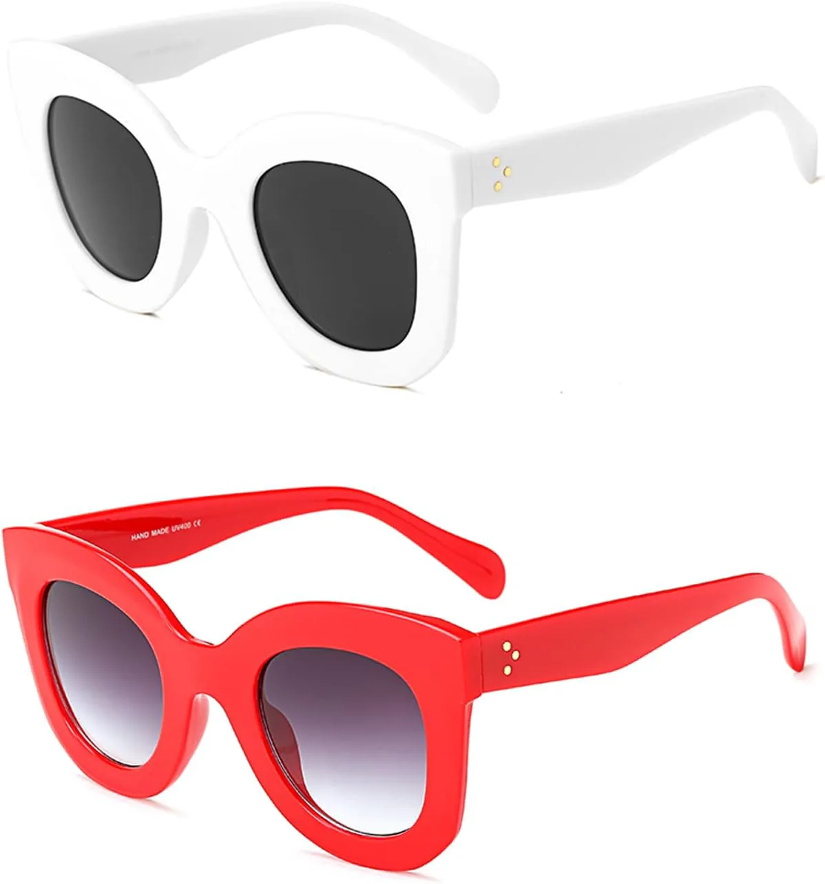 

Модные солнцезащитные очки-бабочки с толстыми линзами и веснушками для женщин, стильные круглые солнцезащитные очки «кошачий глаз» Freckles Mark, Red+white