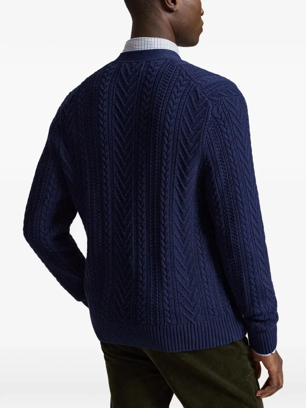 Хлопковый кардиган арановой вязки Polo Ralph Lauren, синий — фото 4