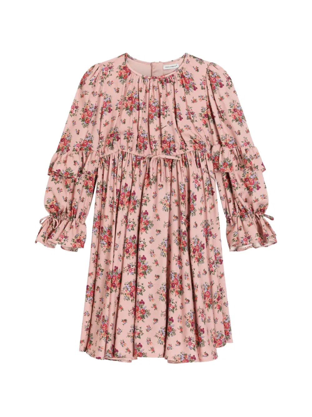 Платье с оборками и цветочным узором Dolce & Gabbana Kids, розовый