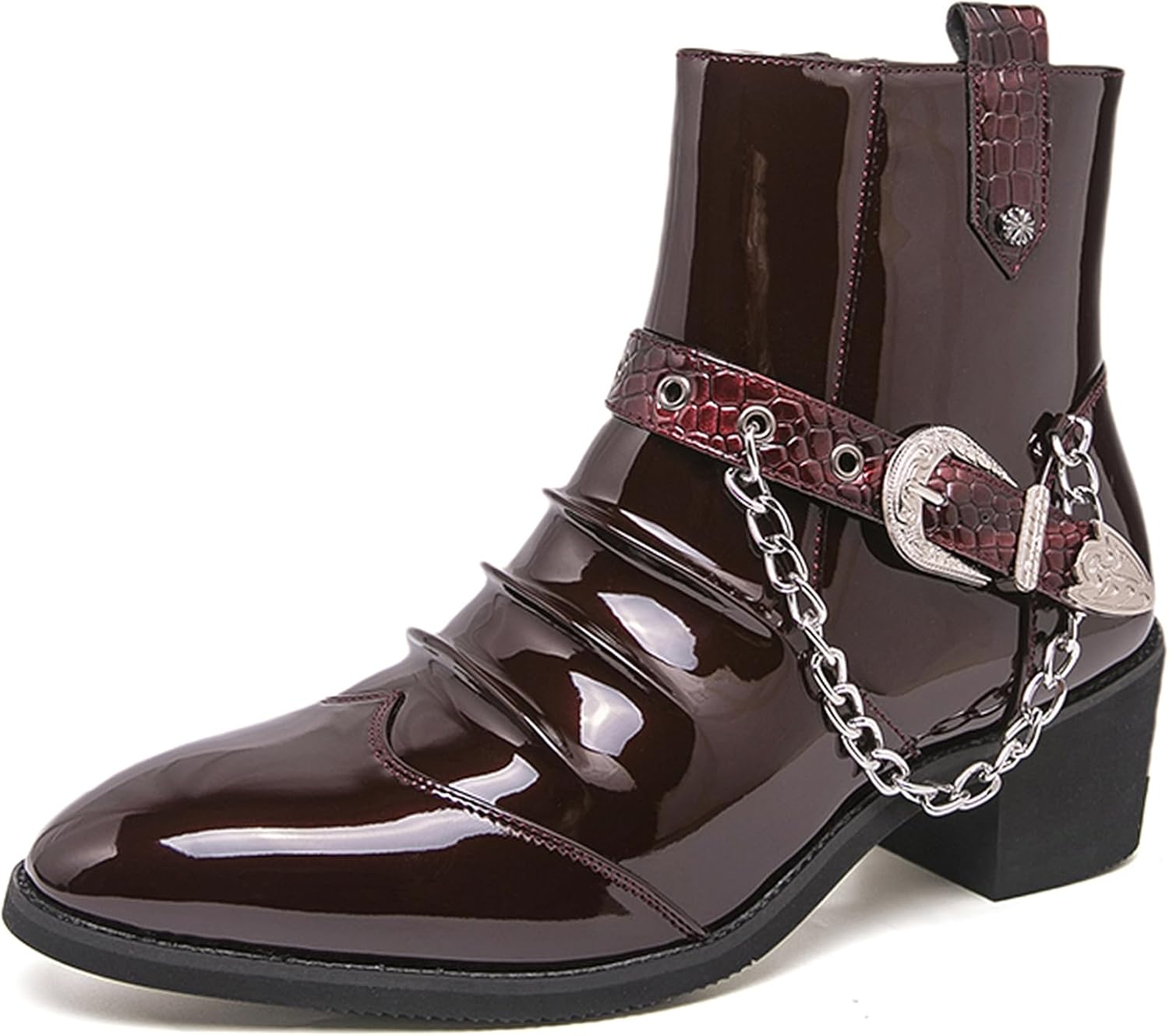 

Мужские ботинки челси на массивном каблуке из лакированной кожи Qijozxn, коричневый