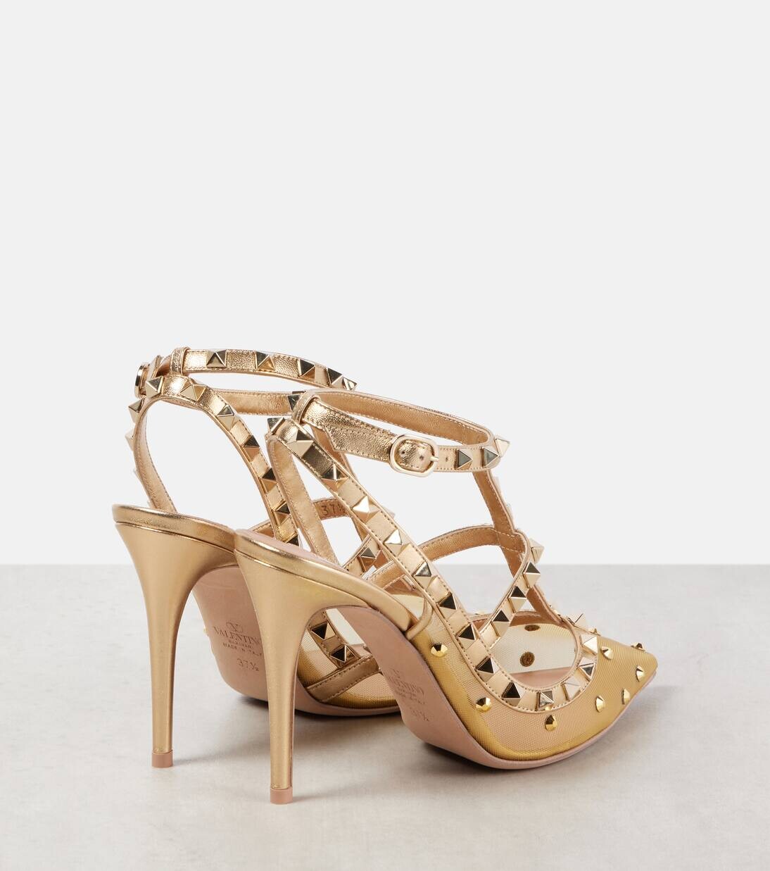 Туфли Rockstud 105 из сетки и кожи Valentino Garavani, цвет light pecan/star gold/crystal — фото 3