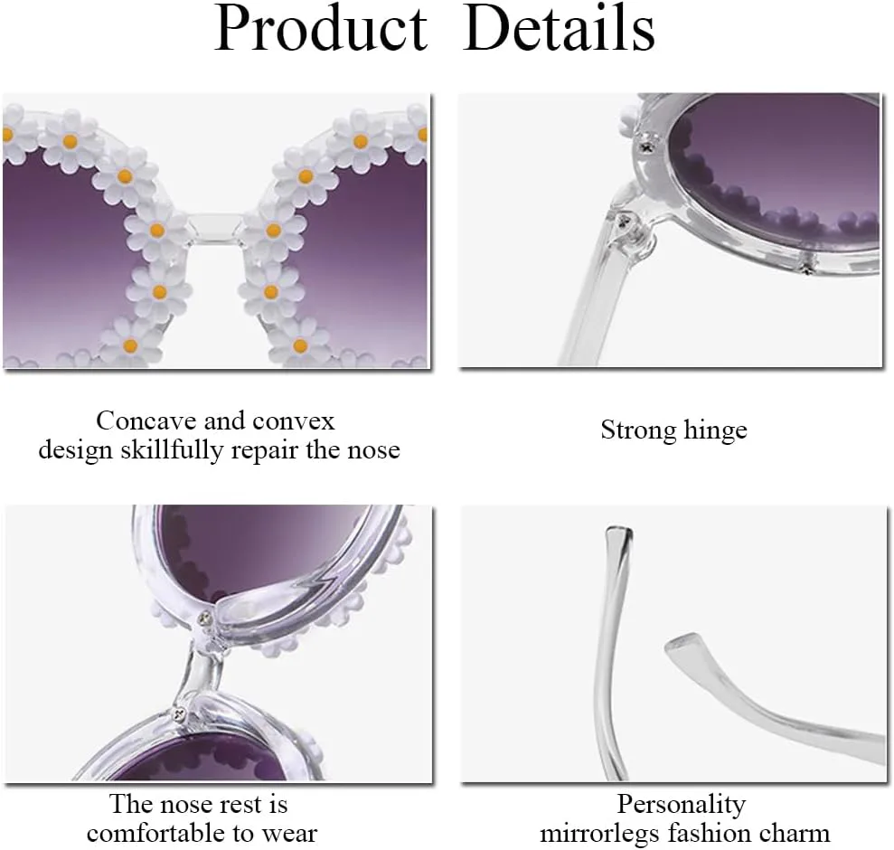

Женские круглые солнцезащитные очки с цветочным рисунком, милые очки с защитой от УФ-излучения UV 400 для отдыха на открытом воздухе и на пляже JINHUIBBA, Yellow