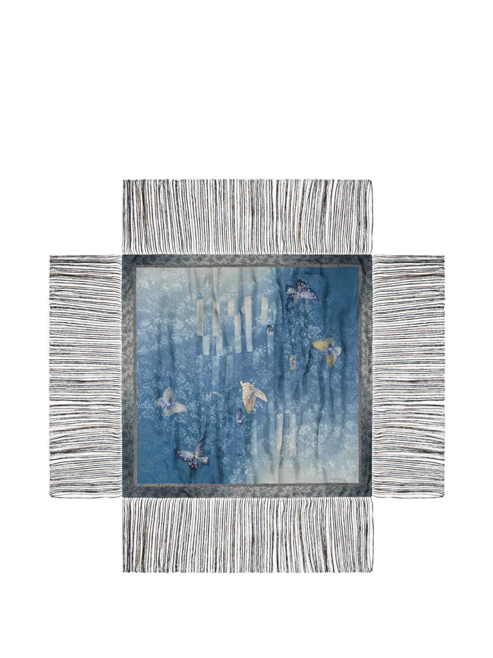 

Шарф с принтом бабочек и бахромой по краю Pierre-Louis Mascia, синий