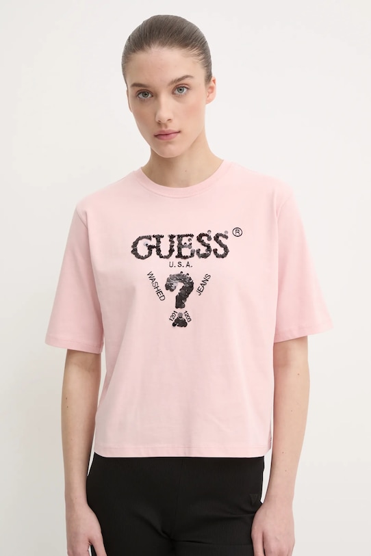 

Хлопковая футболка Aurélie Guess, розовый