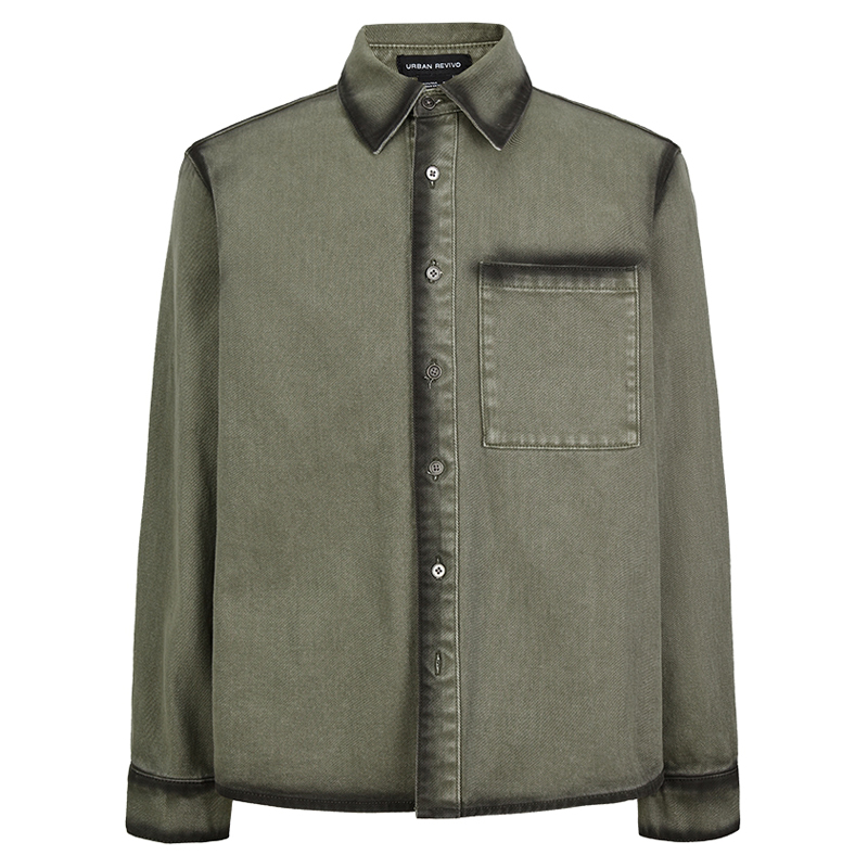 

URppp Рубашка мужская серо-зеленая с лацканом Moderate