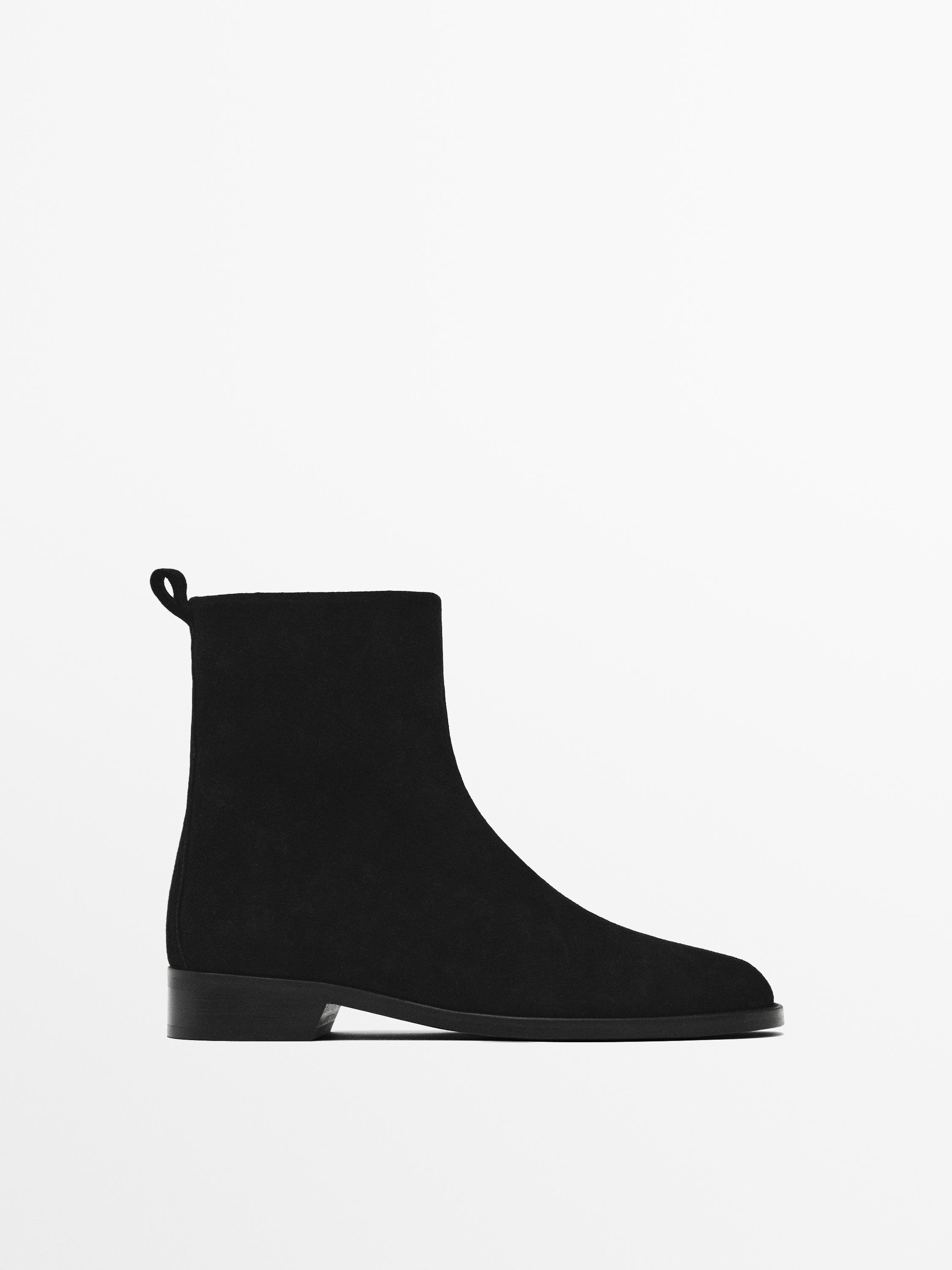 Ботильоны из замши с плоским ремешком Massimo Dutti, черный