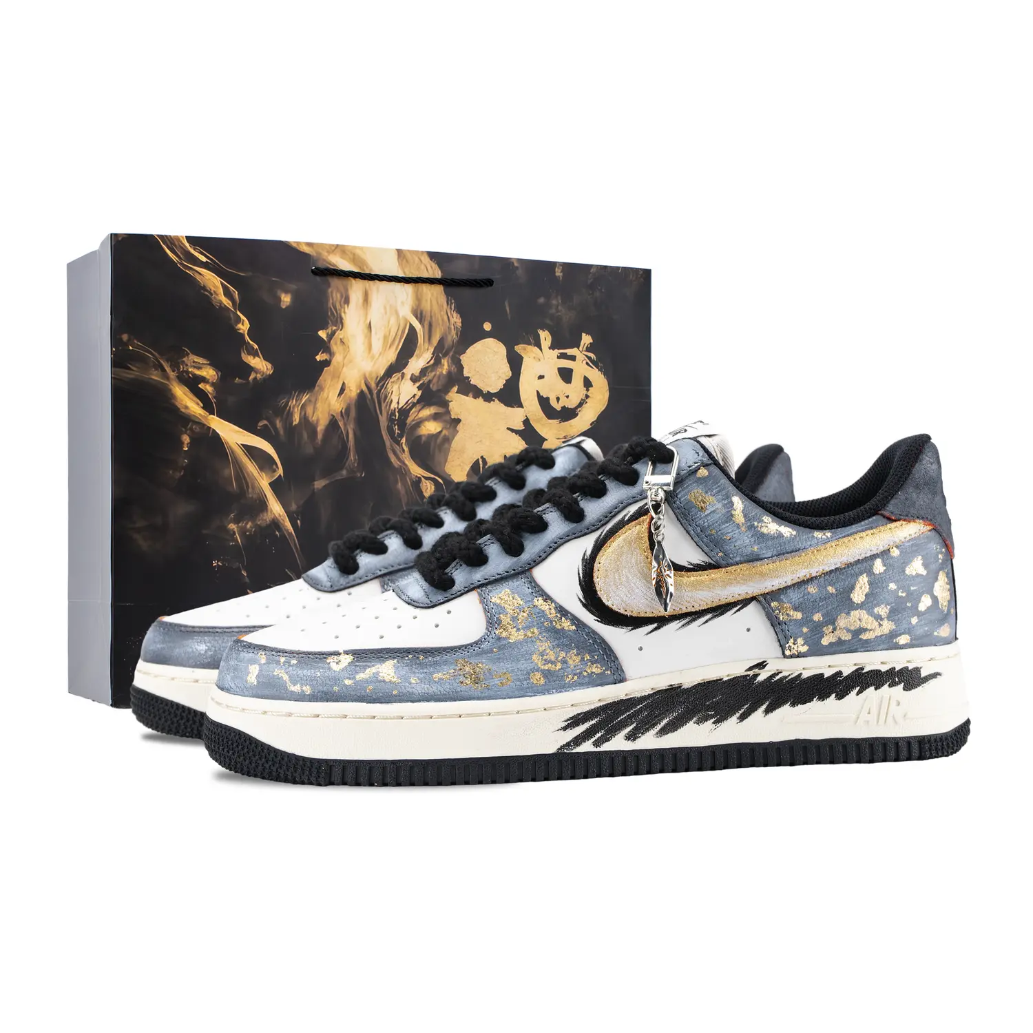 

Nike Air Force 1 Mystic Feather Gilded Light Abrasion Resistant Slip Resistant Skateboard Shoes Unisex серый синий золотой