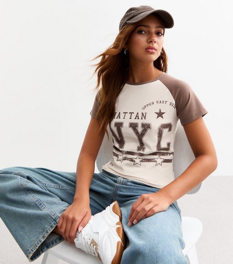 

Футболка из джерси реглан Girls Off White NYC New Look, белый