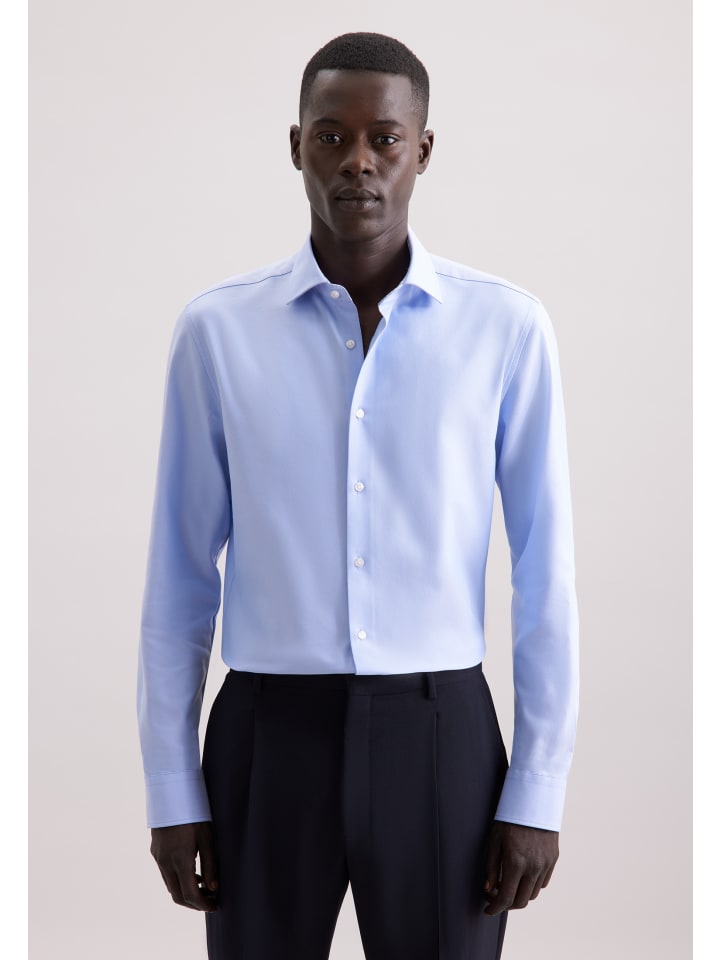 

Облегающая спортивная рубашка средне-синего цвета Seidensticker