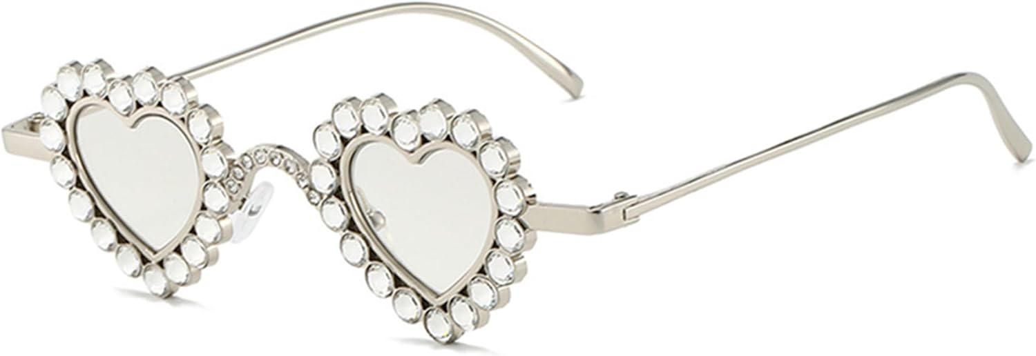 

Солнцезащитные очки bullabulling в форме сердца со стразами для женщин и мужчин - милые, модные, блестящие солнцезащитные очки с металлической оправой и линзами с защитой UV400, Silvery