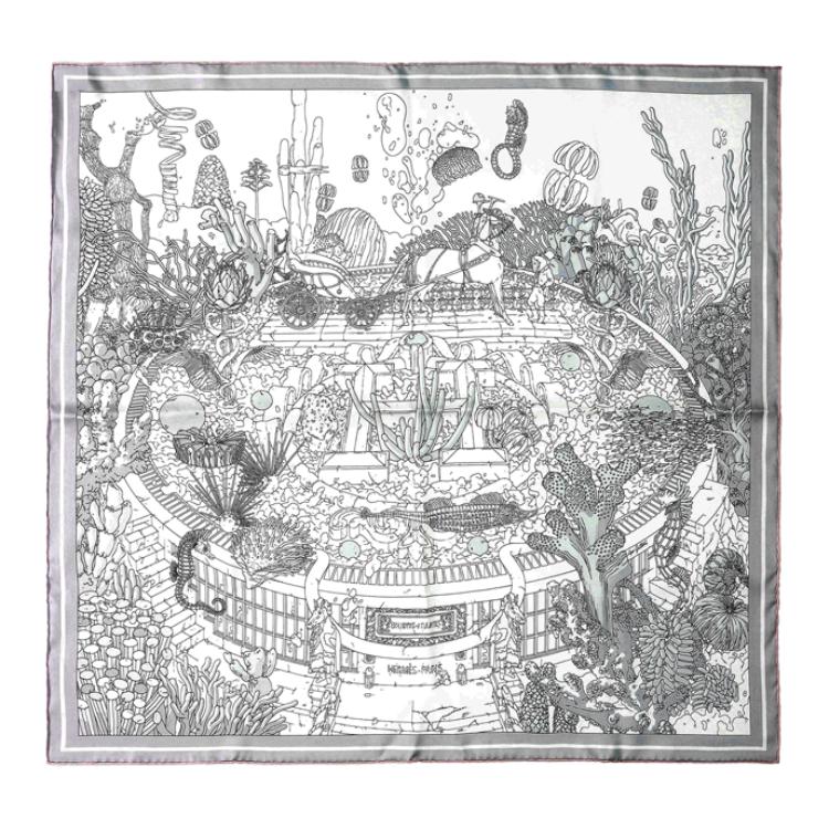 

Шёлковый платок HERMES для женщин черно-белый