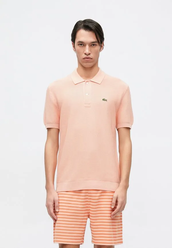 Рубашка поло Lacoste, V-образный вырез, Однотонный узор, Mottled розовый