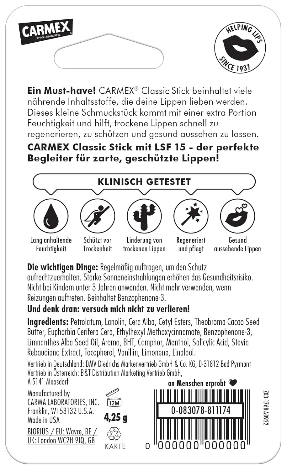 Увлажняющий бальзам для губ в стике 12 x 4.25 г от Carmex Carmex — фото 3