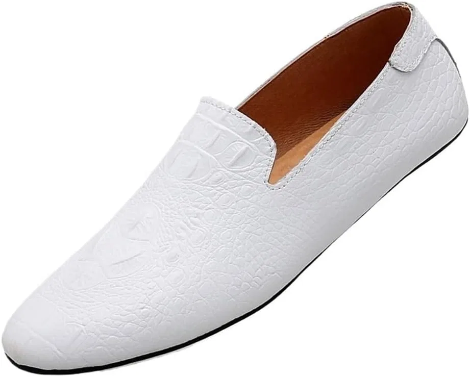 Лоферы мужские из искусственной кожи, крокодиловая текстура, White UOPYNE