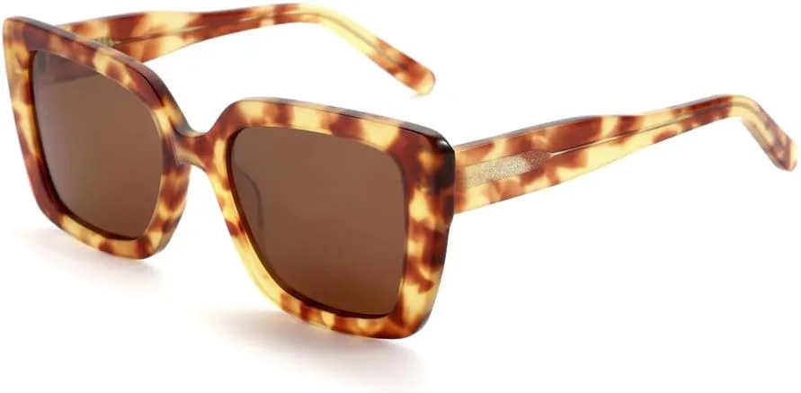 

Поляризованные солнцезащитные очки для женщин в толстой оправе с защитой UV400 из ацетата. Солнцезащитные очки для женщин. Подарочный набор KTUCN, 002 Brown Lens