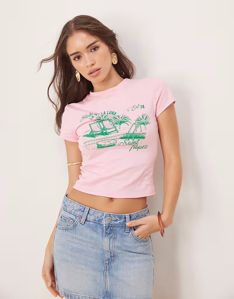 

Детская футболка ASOS DESIGN с изображением шезлонга розового цвета