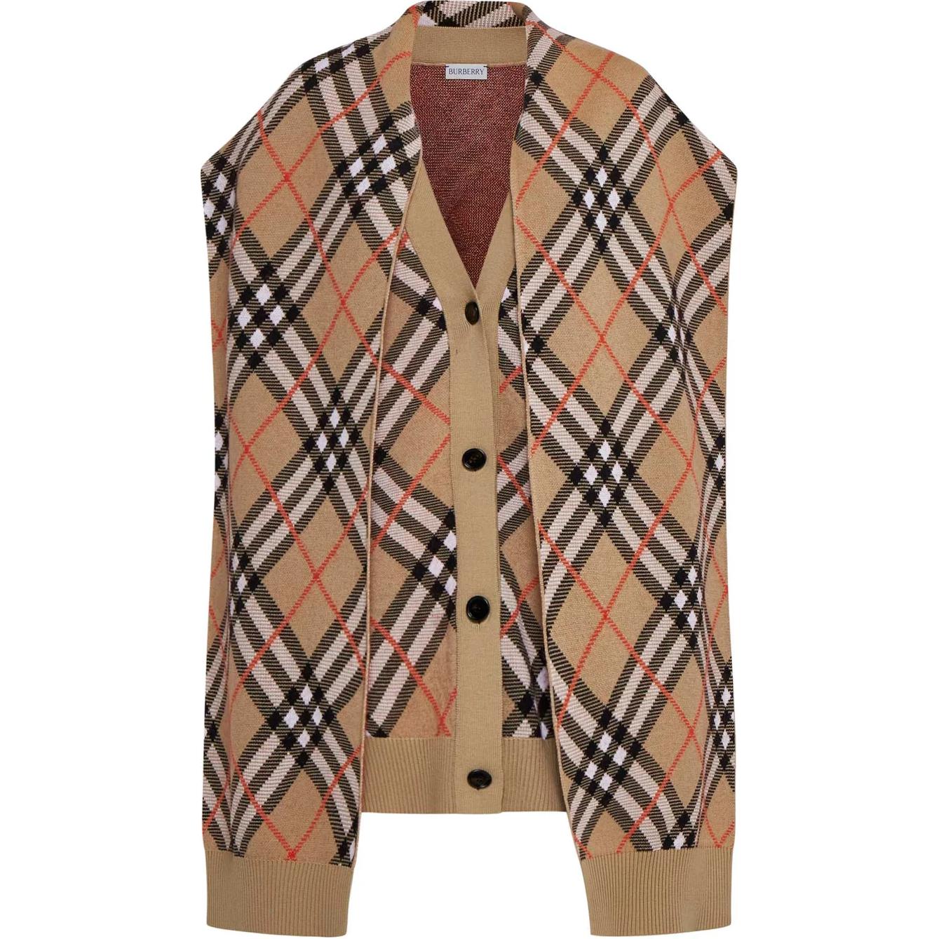 Кардиган Burberry без рукавов в клетку с шарфом, коричневый — фото 2