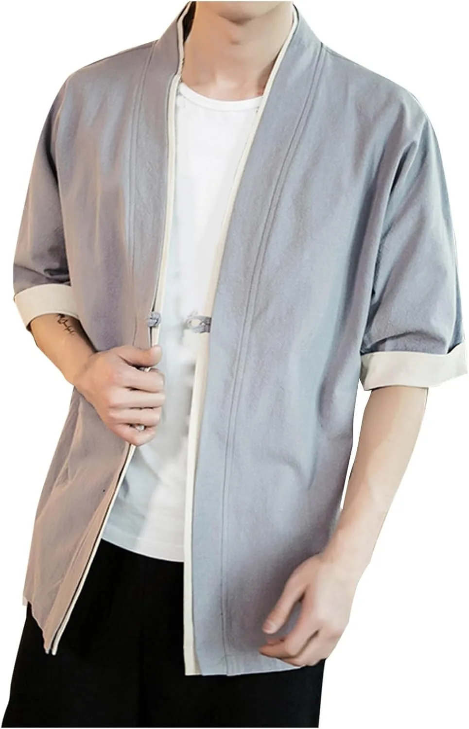 

Мужская льняная рубашка Japanese Short Sleeve Kimono Cardigan Xiaojmake