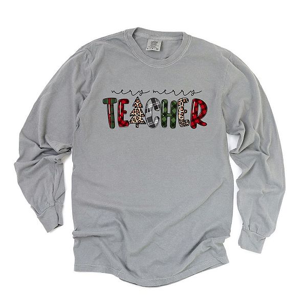 

Лонгслив Very merry teacher plaid garment dyed Simply Sage Market, Grey