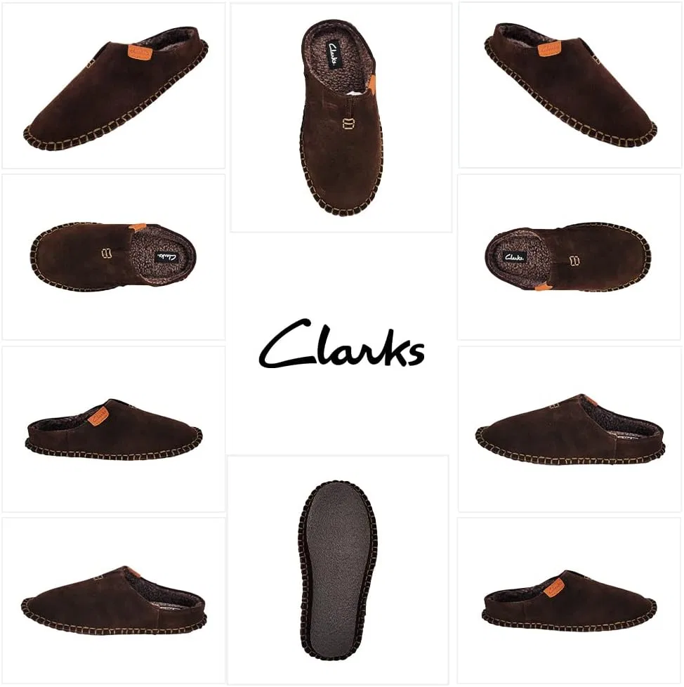 Тапочки из замши Clarks, темно-коричневые — фото 3