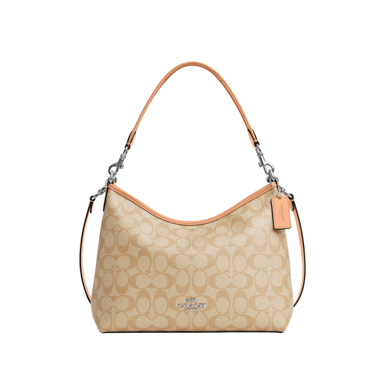 

COACH Сумка LAUREL из плотного холста с гладкой кожей на одно плечо, большая женская, коричневого цвета