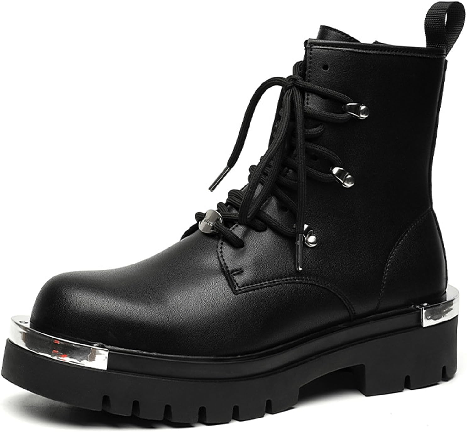 

Мужские кожаные ботинки на шнуровке с платформой, с широким носком, высокие, с боковой молнией, комфортные водонепроницаемые байкерские ботинки Generic, черный