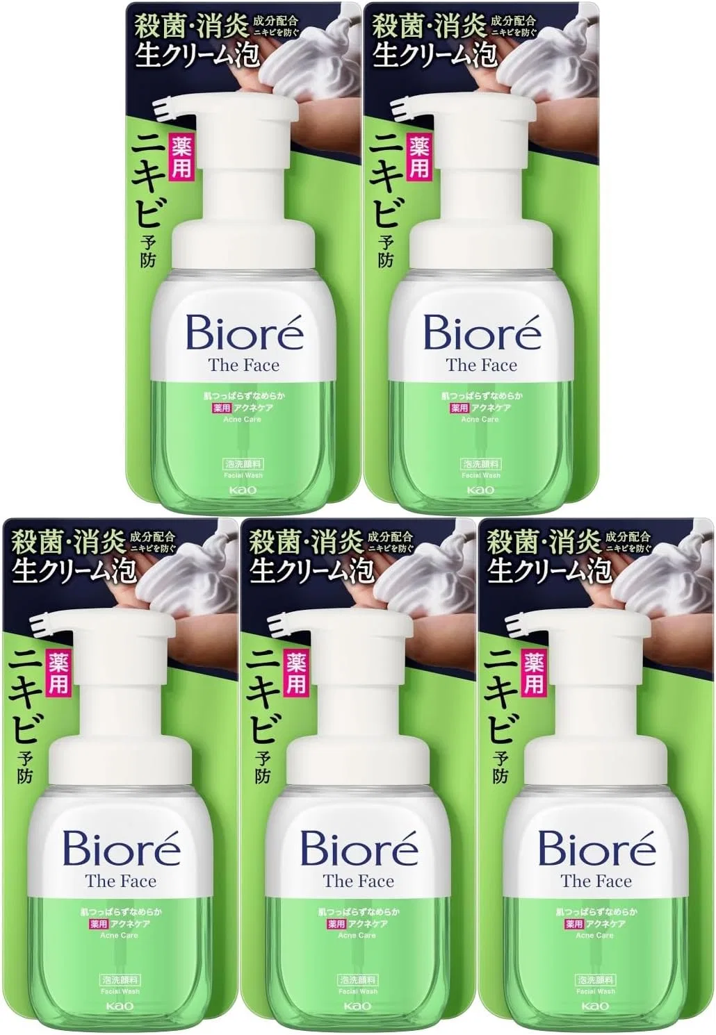 Набор Moruro — Очищающая пенка для лица Biore The Face Foaming Facial Cleanser, Acne Care, набор 5 шт., 200 мл