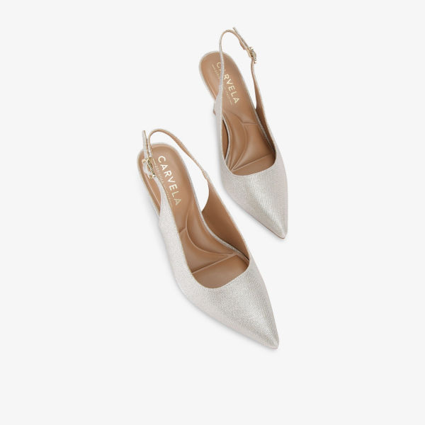 Босоножки-лодочки Carvela Corletta переливающиеся с плетеным верхом и ремешком, шампанское — фото 2