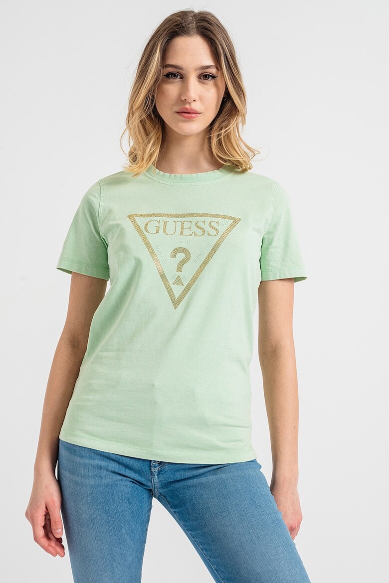 

Хлопковая футболка с декоративными камнями Guess, зеленый