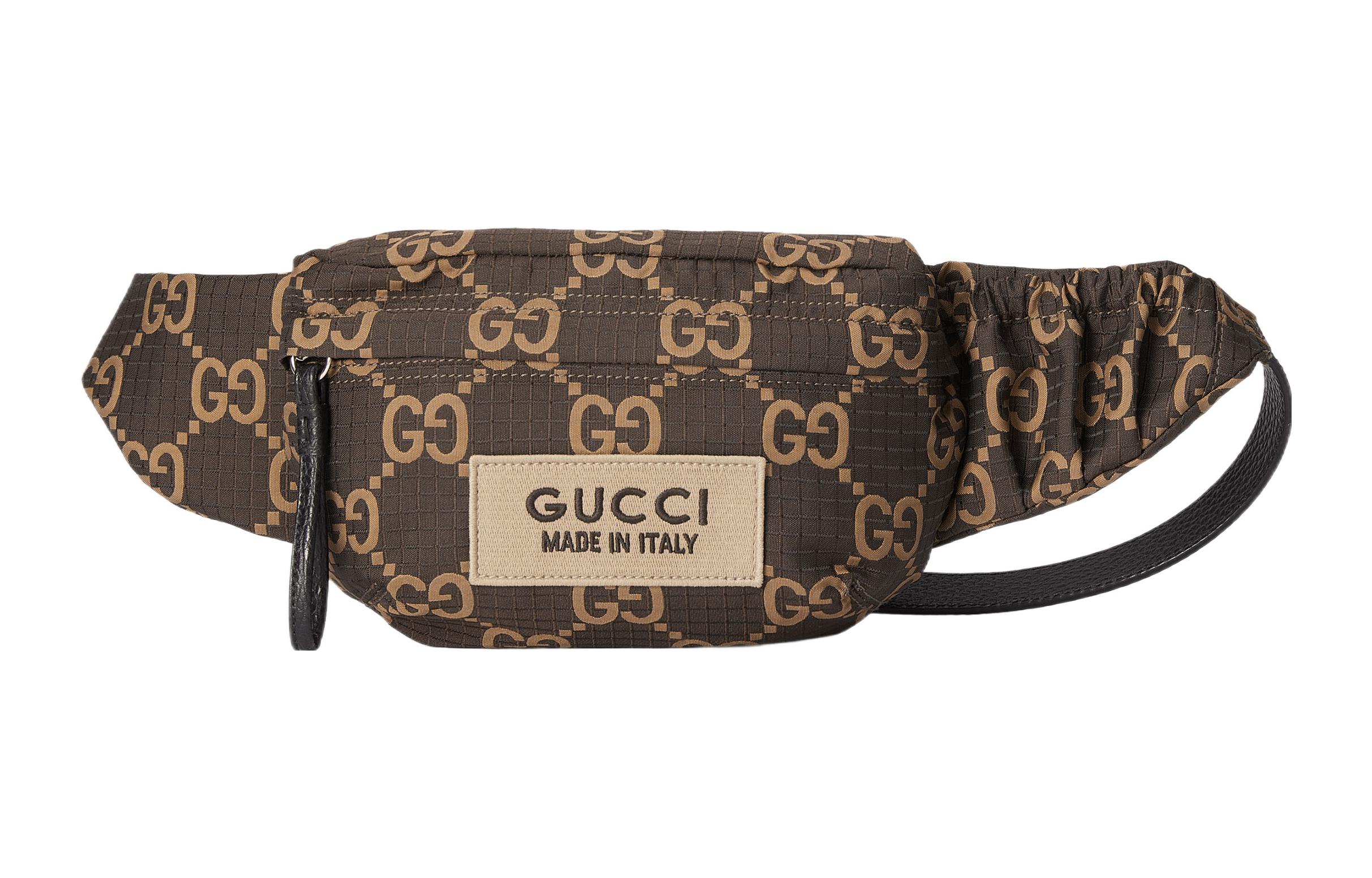

Из переработанного материала, поясная сумка Fanny Pack Tubas для мужчин, Ebony & Beige GUCCI, 90cm shoulder strap