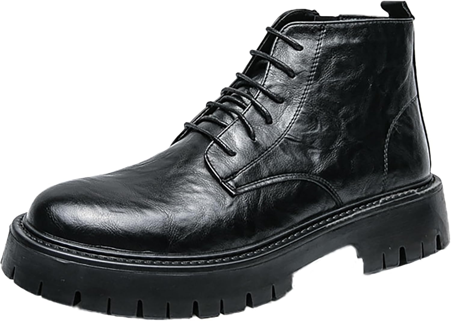 

Мужские кожаные ботинки на низком каблуке с боковой молнией Qeosnbx, черный