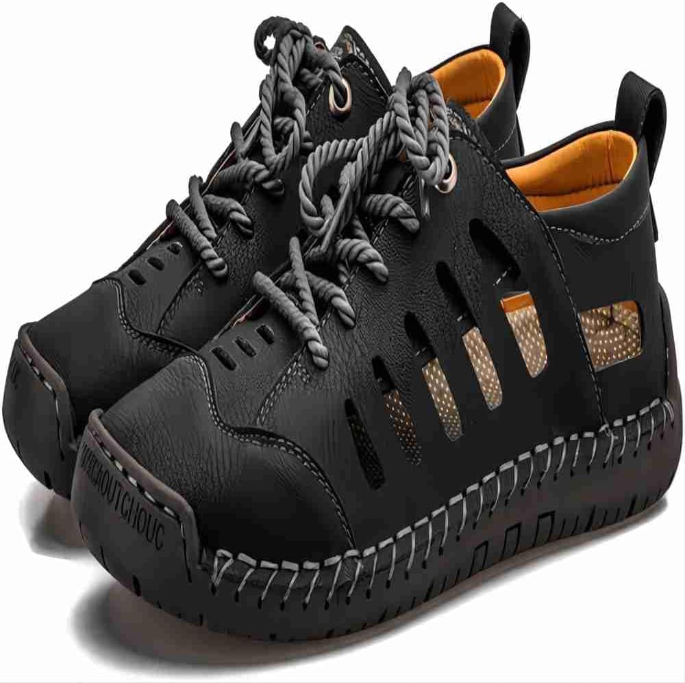 

Мужские сандалии летние повседневные из кожи, дышащие, закрытые носки, противоскользящие, регулируемые, пляжные, рыбацкие, походные, тапочки Asifn, черный