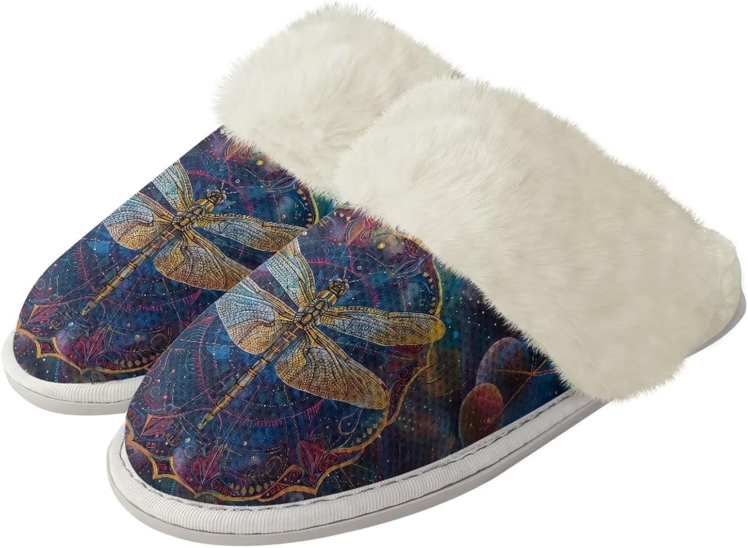

Домашние тапочки Binienty для женщин и мужчин ультралегкие пушистые зимние, Vintage Dragonfly
