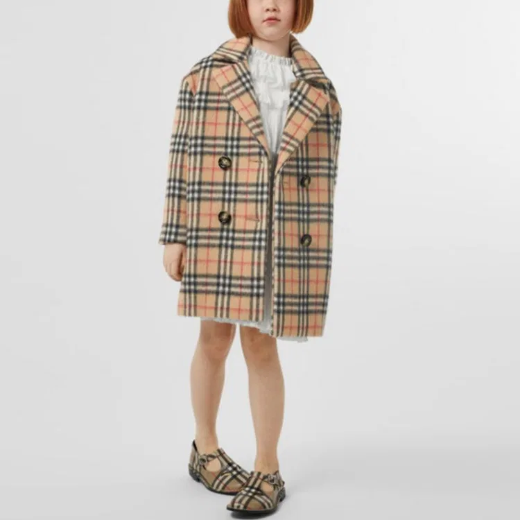 Пальто шерстяное детское Burberry Khaki — фото 4