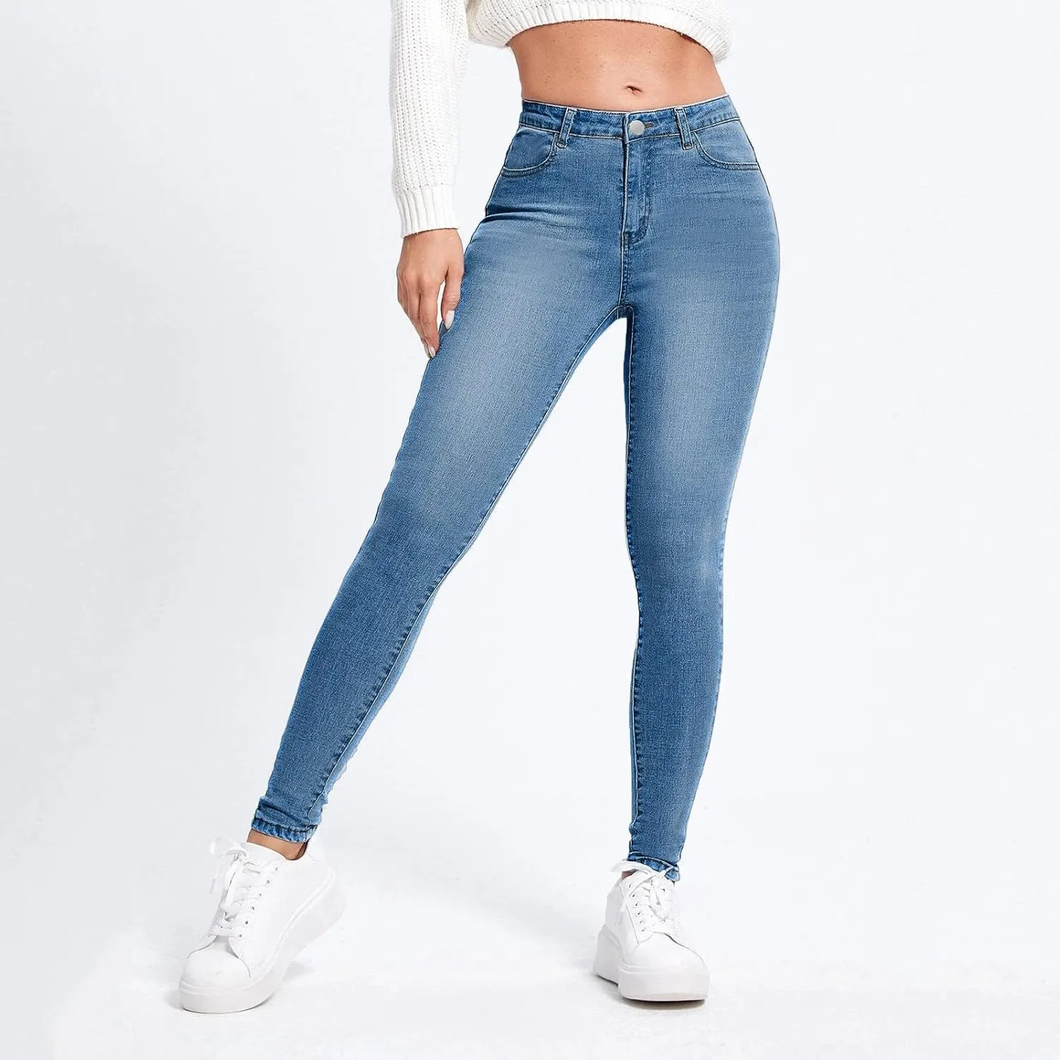 Женские джинсы-брюки slim high waist blue denim — фото 2