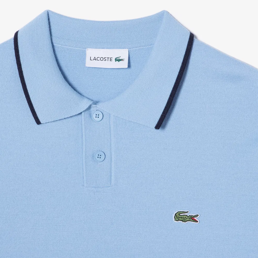 Мужской базовый поло-свитер, небесно-голубой, от Lacoste — фото 4