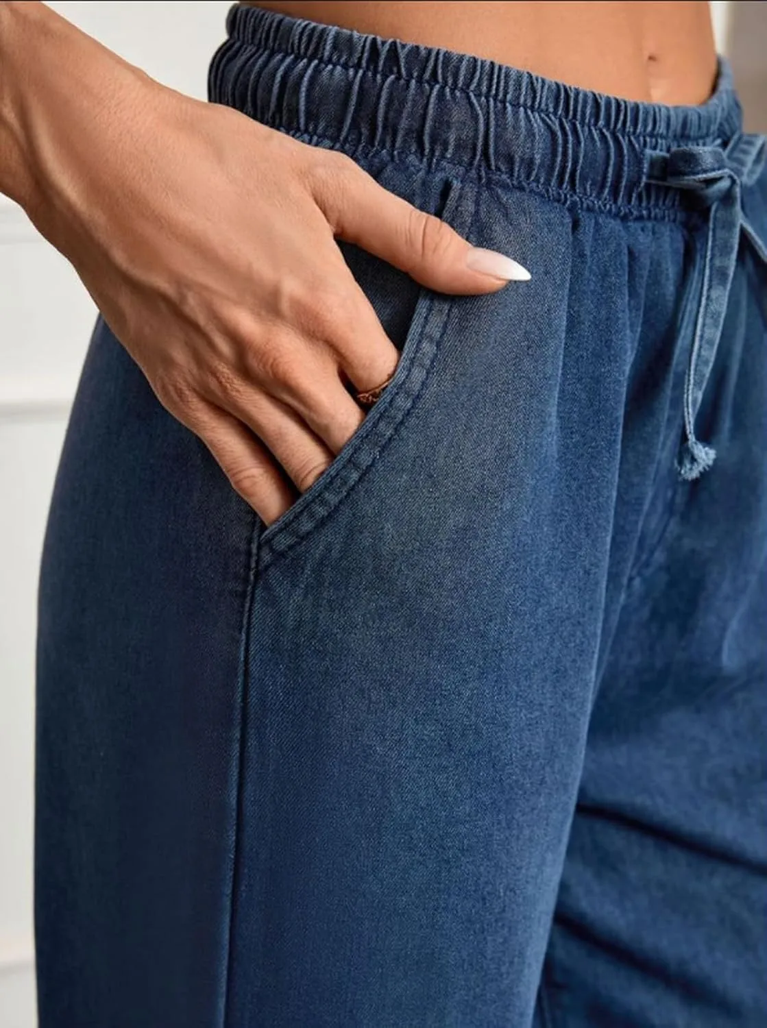 Женские повседневные джинсы Wide Leg — высокие палаццо с эластичным поясом и карманами — фото 3