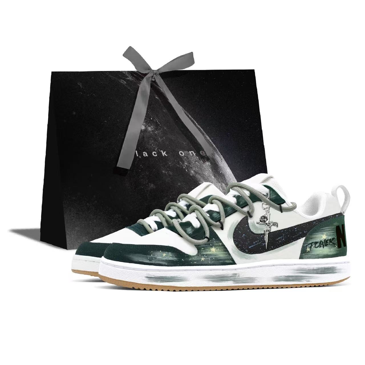 

Nike Легкие, нескользящие, низкие, мужские, кроссовки для скейтбординга, Court Borough Forest Knight, белые, зеленые
