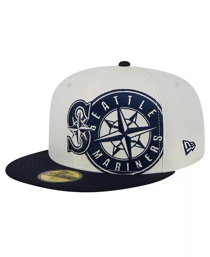 

Мужская кремовая/темно-синяя кепка Seattle Mariners Lonestar 59FIFTY приталенная шляпа New Era, белый