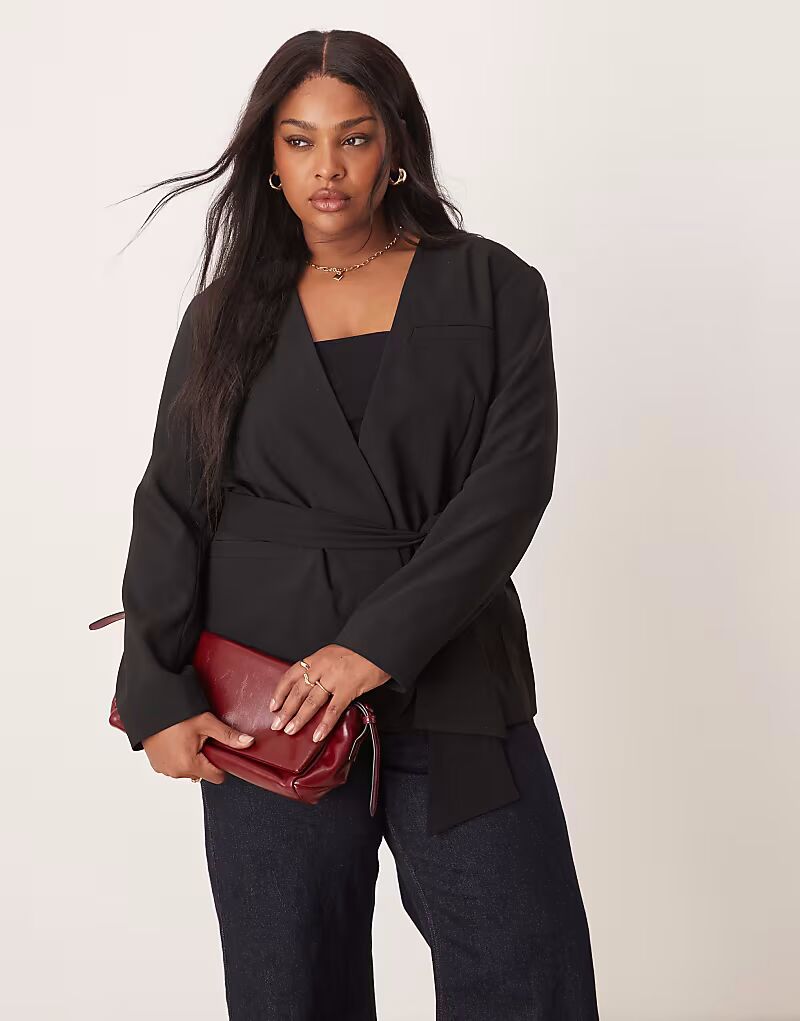 

Пиджак с завязкой на талии ASOS DESIGN Curve черного цвета