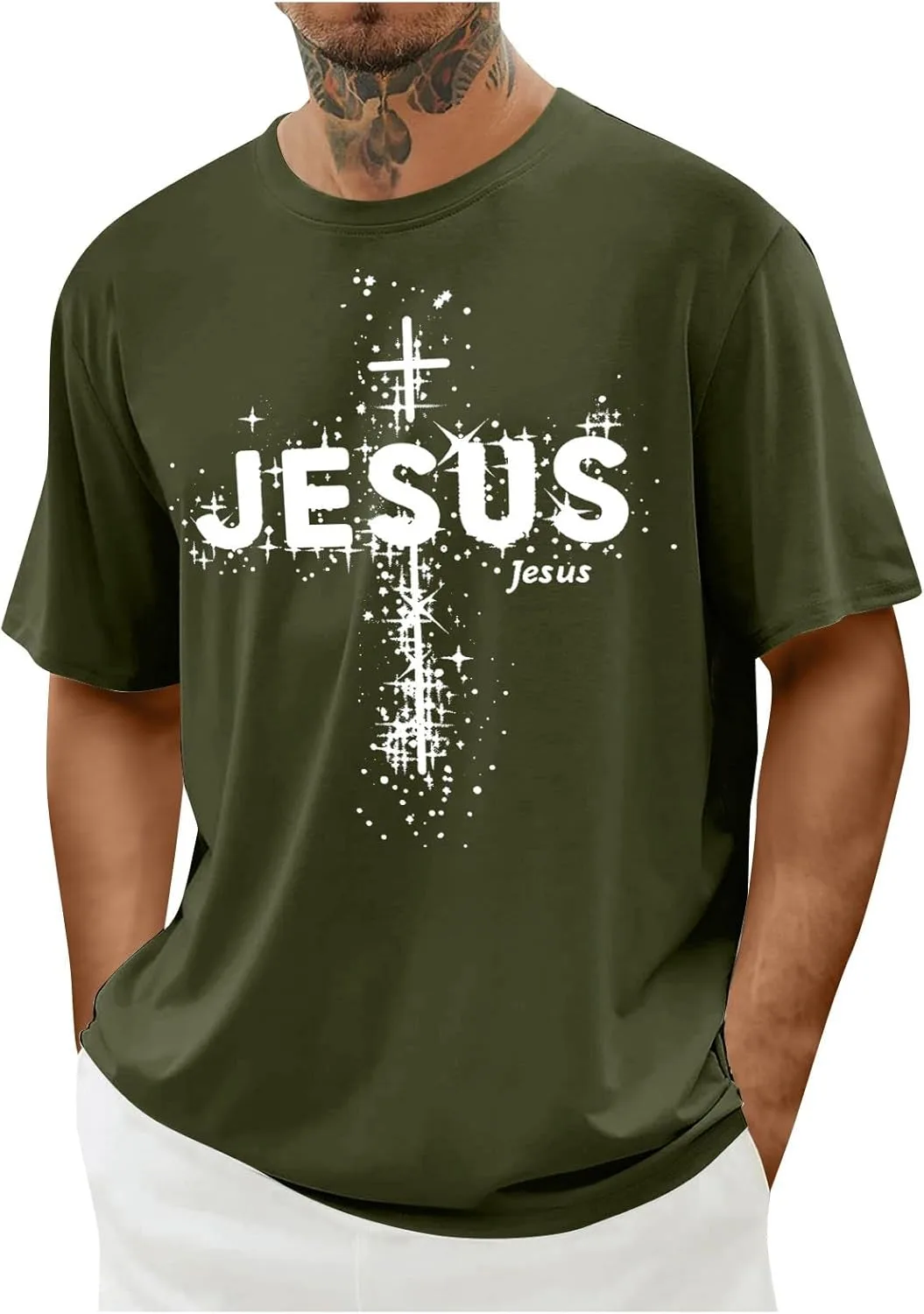 

Футболка Jesus с принтом креста для мужчин, короткий рукав Sdeycui