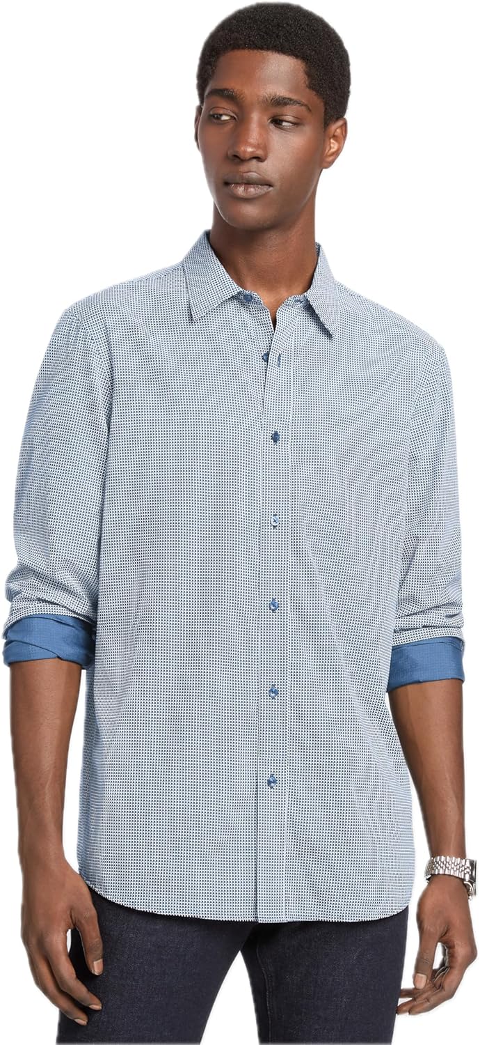 

Michael Kors мужская классическая рубашка с геометрическим принтом, длинный рукав, French Blue
