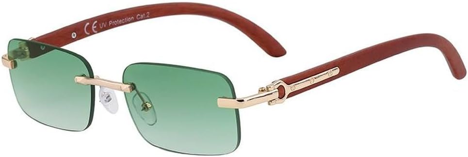 

Небольшие прямоугольные солнцезащитные очки без оправы для женщин и мужчин, роскошные винтажные, с отделкой под дерево, металлические, классические, для активного отдыха, с защитой от УФ-излучения UV400 DSXLY, C7gradientgreen