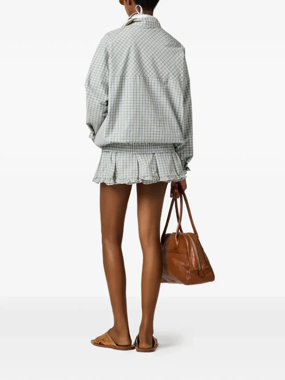 Укороченная куртка из технической ткани в клетку MIU MIU, белый — фото 3