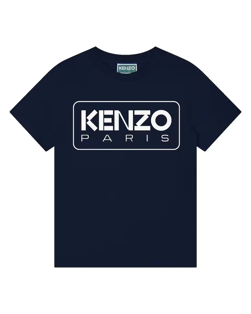 

Футболка из 100% хлопка с логотипом спереди Kenzo Kids, темно-синий