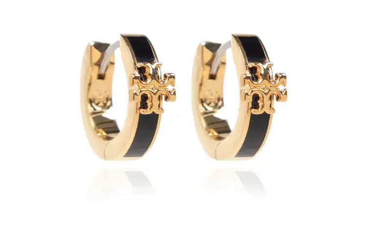 

TORY BURCH Серьги из латуни с эмалью и кристаллами, женские, черные