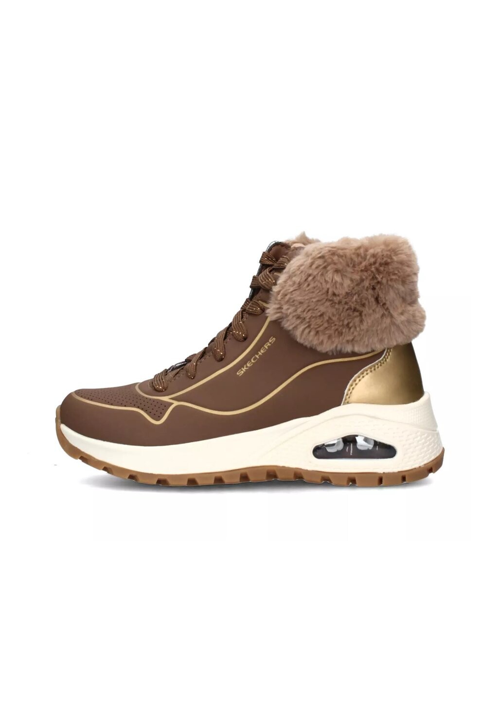 Зимние ботинки женские Skechers с меховой опушкой, коричнево-золотой — фото 4