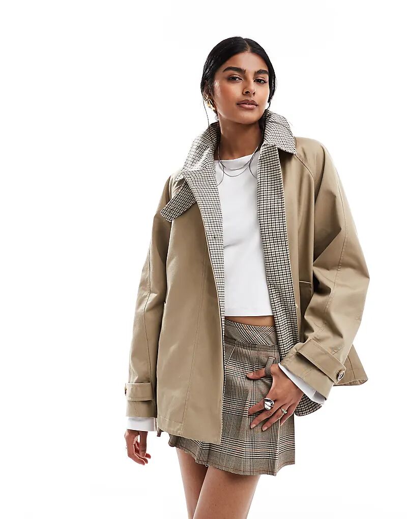

Тренч ASOS DESIGN с кейпом и клетчатой подкладкой цвета ржи