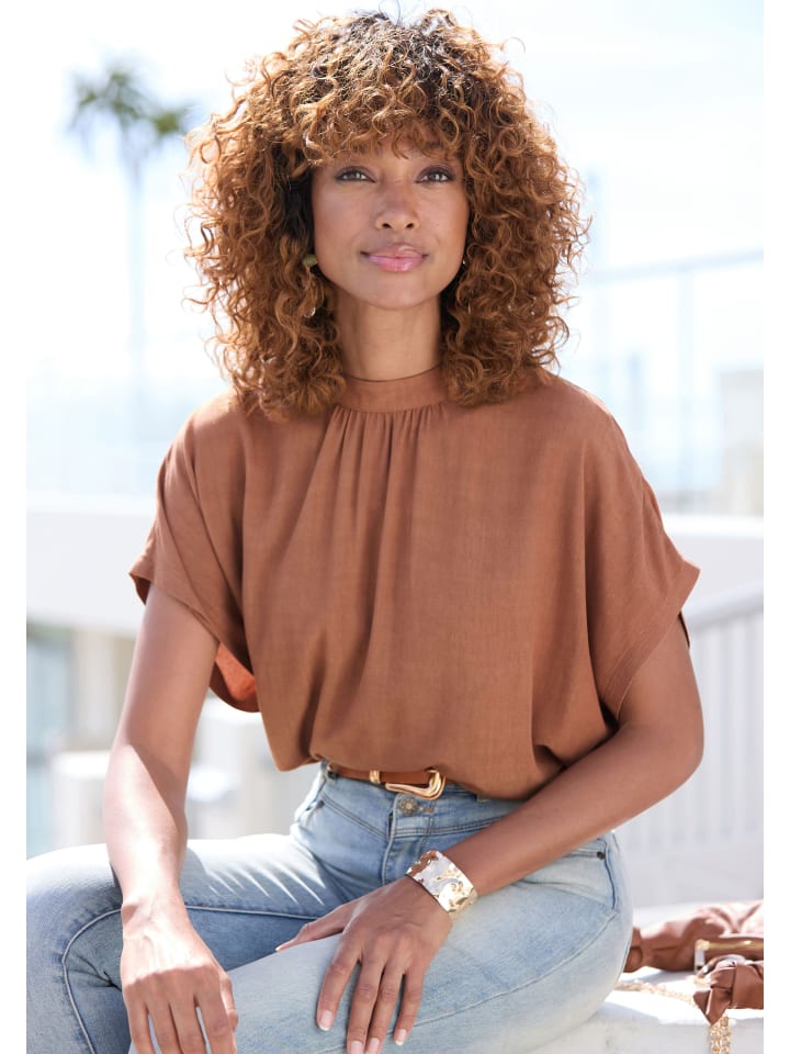 

Блузка с короткими рукавами цвета нуги LASCANA