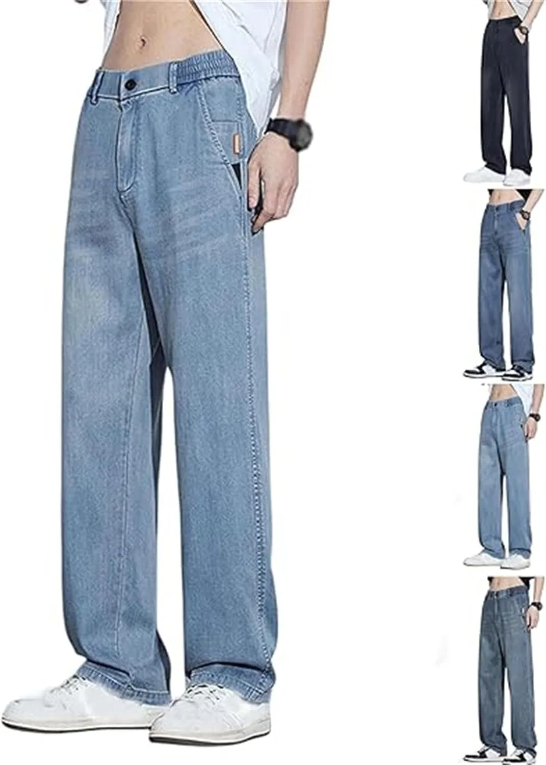 Джинсы свободные с эластичным поясом, Light Blue-a
